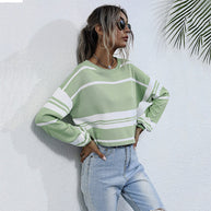 Damen gestreifter Sweatshirt mit weitem Schnitt und modernen Ärmeln WW