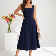 WW | Elegantes Kleid mit Trägern Dunkelblau Farbe