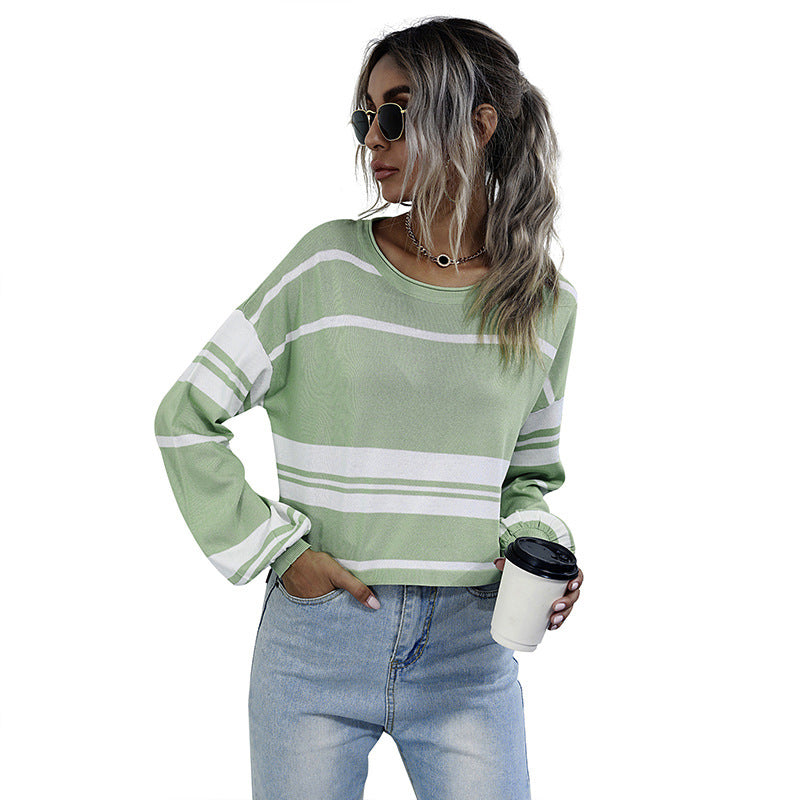 Damen gestreifter Sweatshirt mit weitem Schnitt und modernen Ärmeln W&W Mode