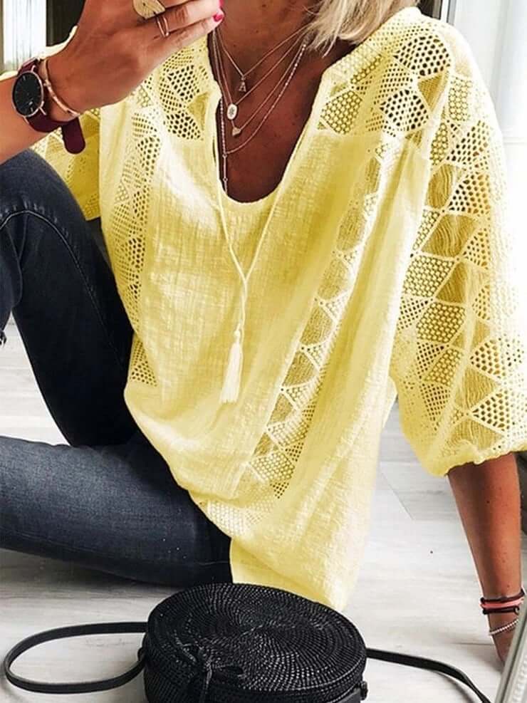 WW | Bohème Chic U Ausschnitt Spitzenbluse