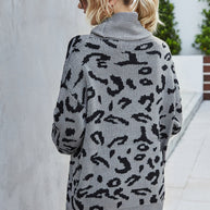 WW Lockere Leopardenmuster Umlegekragen Pullover