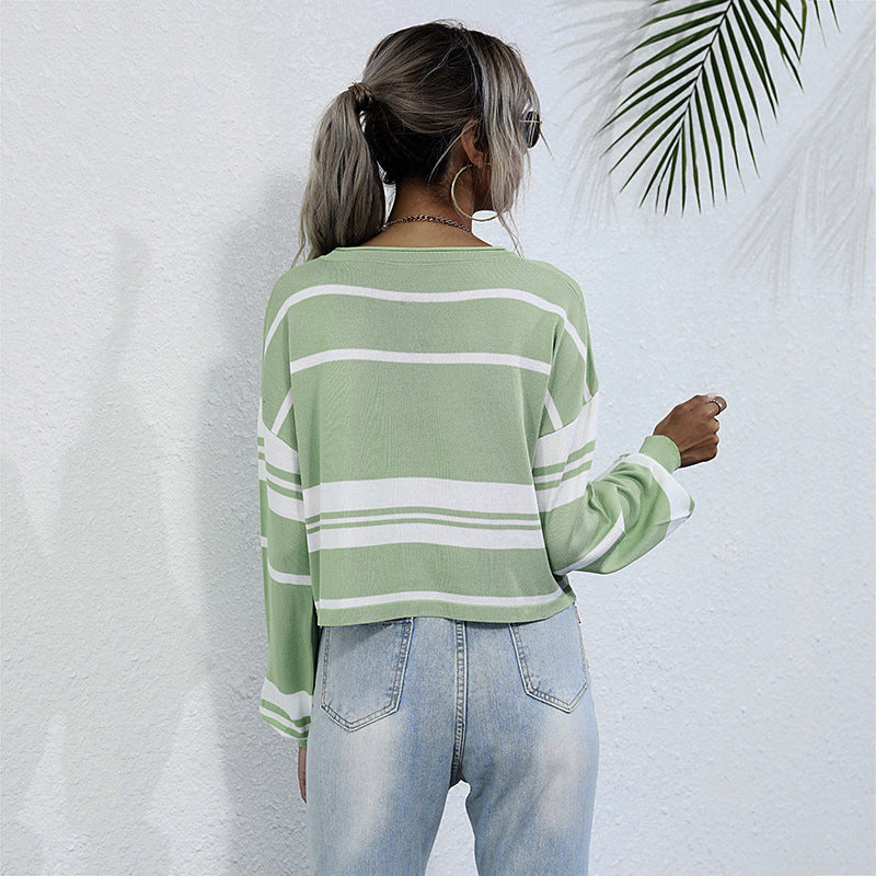Damen gestreifter Sweatshirt mit weitem Schnitt und modernen Ärmeln WW