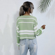 Damen gestreifter Sweatshirt mit weitem Schnitt und modernen Ärmeln WW