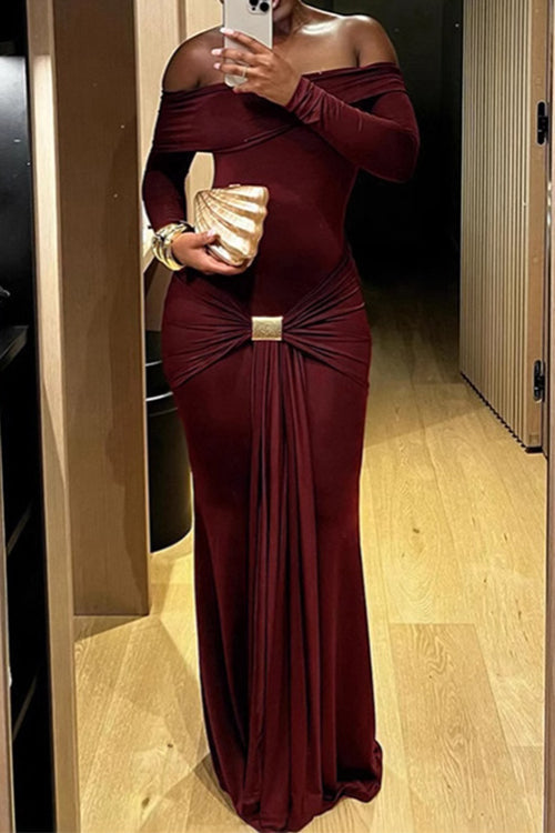 WW | Rosiedress Off Shoulder Knoten Front Bodycon Maxi Party Kleid