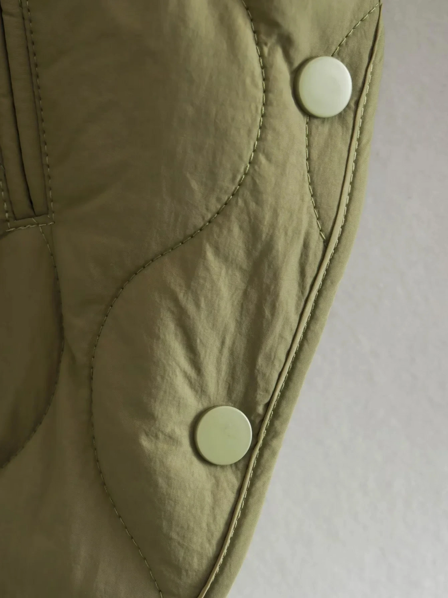 WW | Gepolsterte Jacke Damen, Leichtes Übergröße Modell Mit Taschen, Knopfverschluss