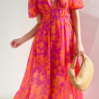 WW | Real Love Print Puffärmel Maxi Kleid