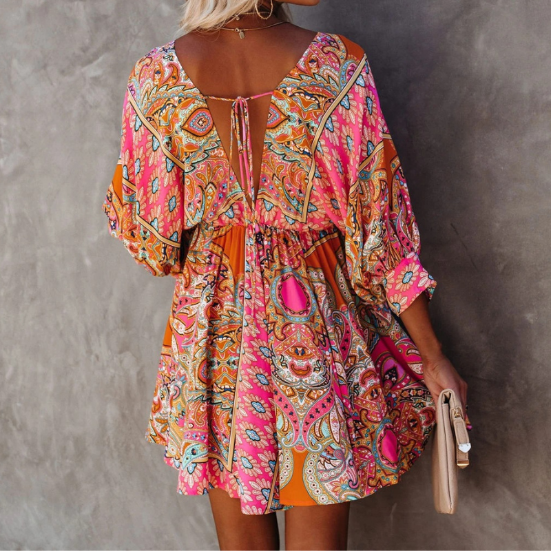WW | Trendy Kurze Boho Blumenkleid Für Damen