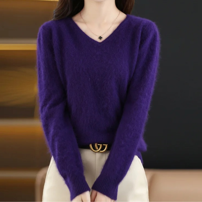 W&W Mode | Cashmere Pullover Damen V-ausschnitt Leichter und Weicher Strickpullover