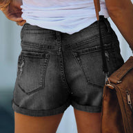 WW | Damen Denim Shorts Zerrissen Gerollt Stretch Hohe Taille Denim Shorts