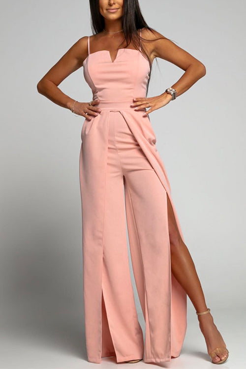 WW | Hohe Taille Schlitz Fließender Breiter Bein Cami Jumpsuit