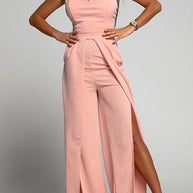 WW | Hohe Taille Schlitz Fließender Breiter Bein Cami Jumpsuit