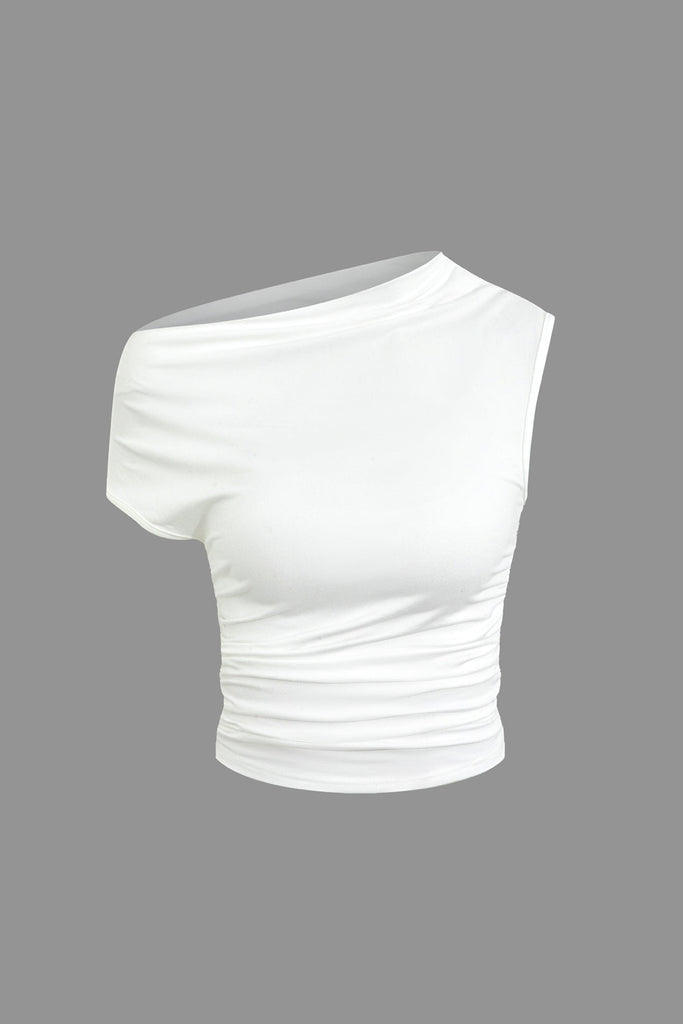 WW | Asymmetrisches Gerüschtes Crop Top & Krawatten Mini Rock Satz