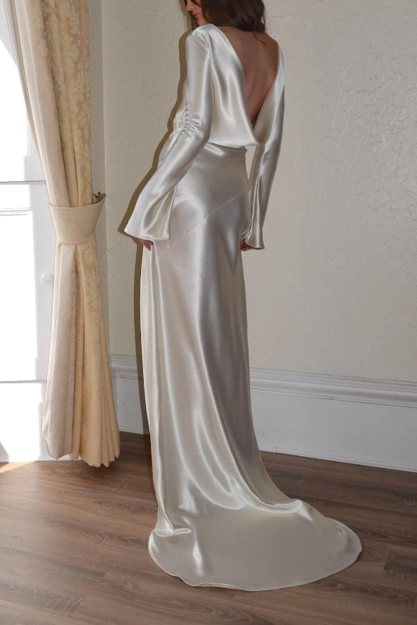 WW | Pearl Eden Satin Rückwärtig Offene Cowl Neck Gown Maxi Kleid
