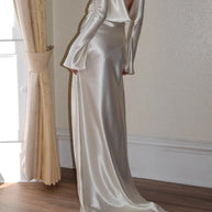 WW | Pearl Eden Satin Rückwärtig Offene Cowl Neck Gown Maxi Kleid