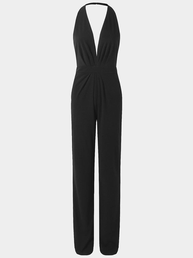 WW | Tiefer V-Ausschnitt Ärmelloser Breiter Bein Jumpsuit
