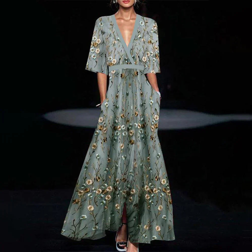 WW | Lange Grüne Kleid mit Halbarm