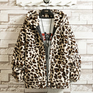 Damen kuschelige Fleecejacke mit Leopardenmuster und Kapuze WW