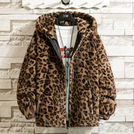 Damen kuschelige Fleecejacke mit Leopardenmuster und Kapuze WW
