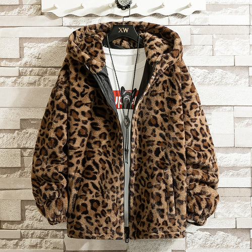Damen kuschelige Fleecejacke mit Leopardenmuster und Kapuze WW