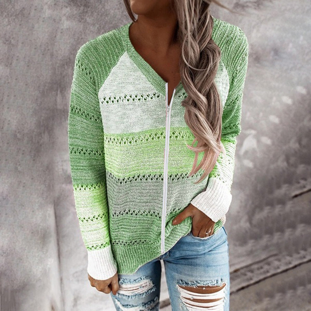 Damen Strickjacke mit Reißverschluss und lochmuster WW