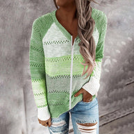 Damen Strickjacke mit Reißverschluss und lochmuster WW