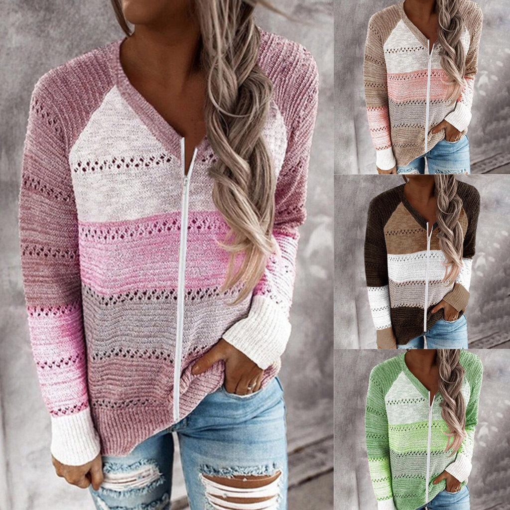 Damen Strickjacke mit Reißverschluss und lochmuster WW