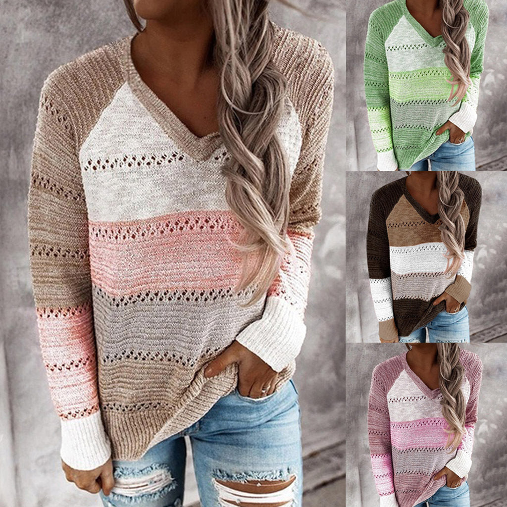 Damen Strickpullover mit V-Ausschnitt und zarten Lochmustern WW