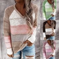 Damen Strickpullover mit V-Ausschnitt und zarten Lochmustern WW