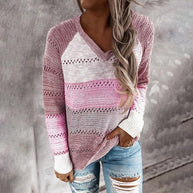 Damen Strickpullover mit V-Ausschnitt und zarten Lochmustern WW