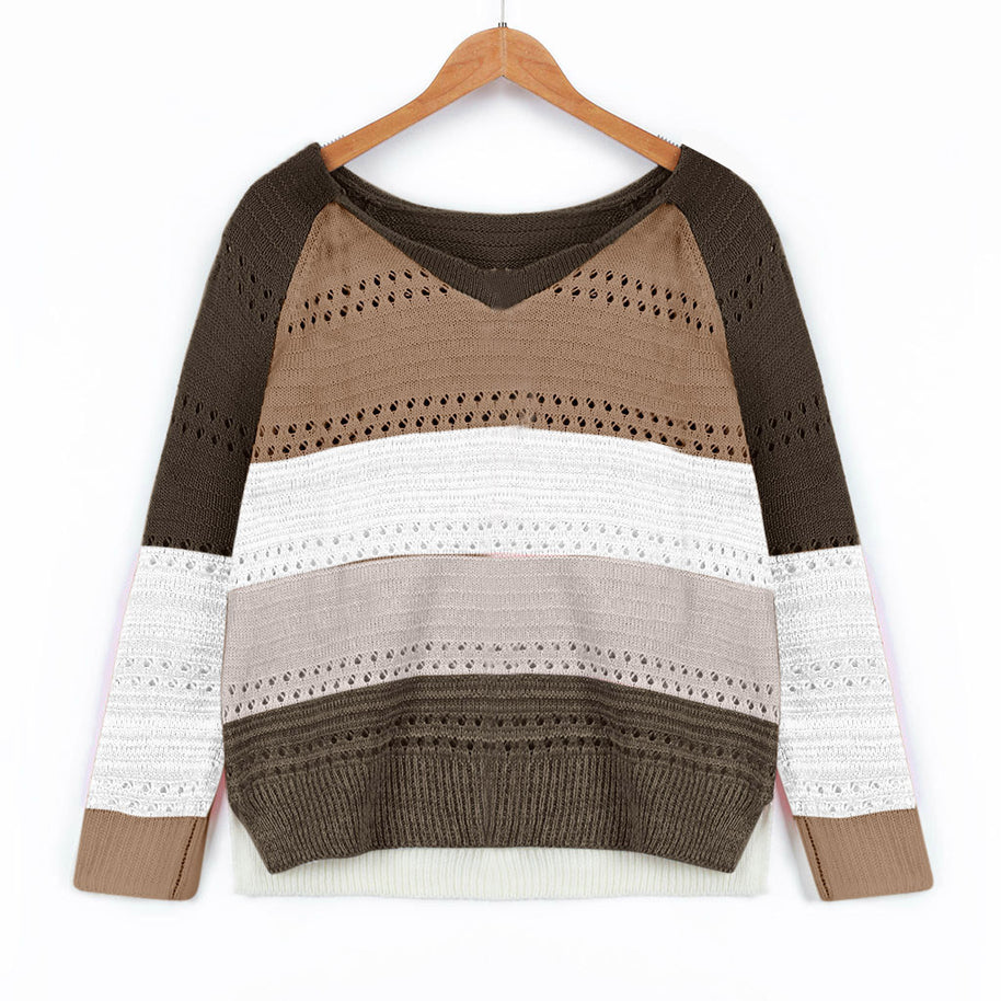 Damen Strickpullover mit V-Ausschnitt und zarten Lochmustern WW