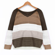Damen Strickpullover mit V-Ausschnitt und zarten Lochmustern WW