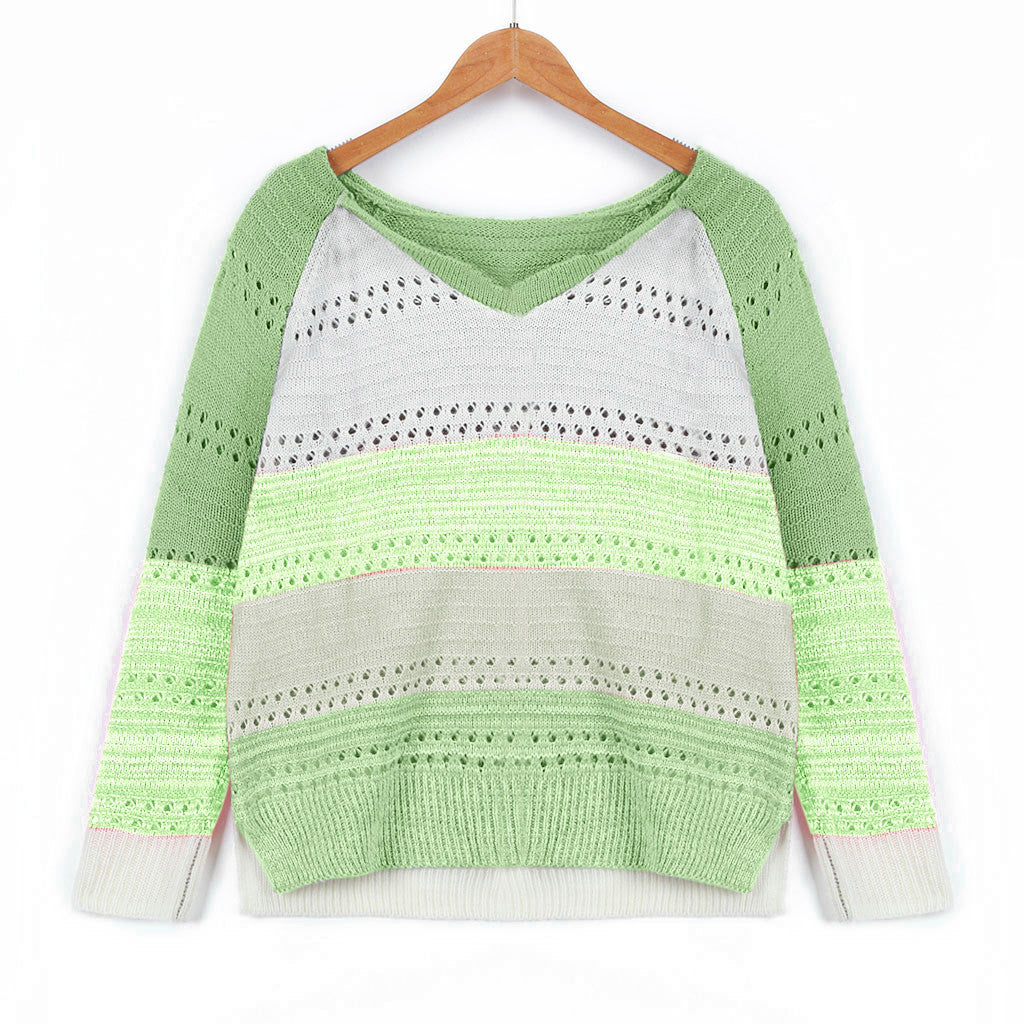 Damen Strickpullover mit V-Ausschnitt und zarten Lochmustern WW