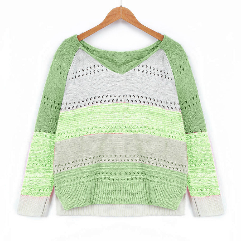 Damen Strickpullover mit V-Ausschnitt und zarten Lochmustern WW