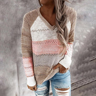 Damen Strickpullover mit V-Ausschnitt und zarten Lochmustern WW