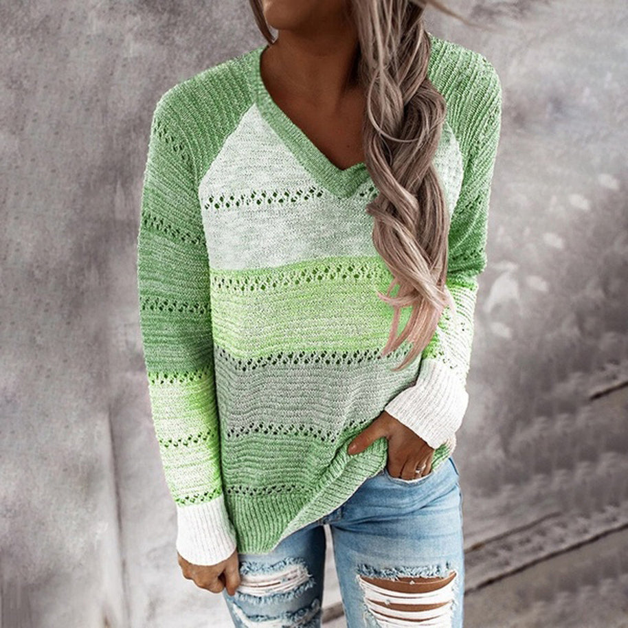 Damen Strickpullover mit V-Ausschnitt und zarten Lochmustern WW