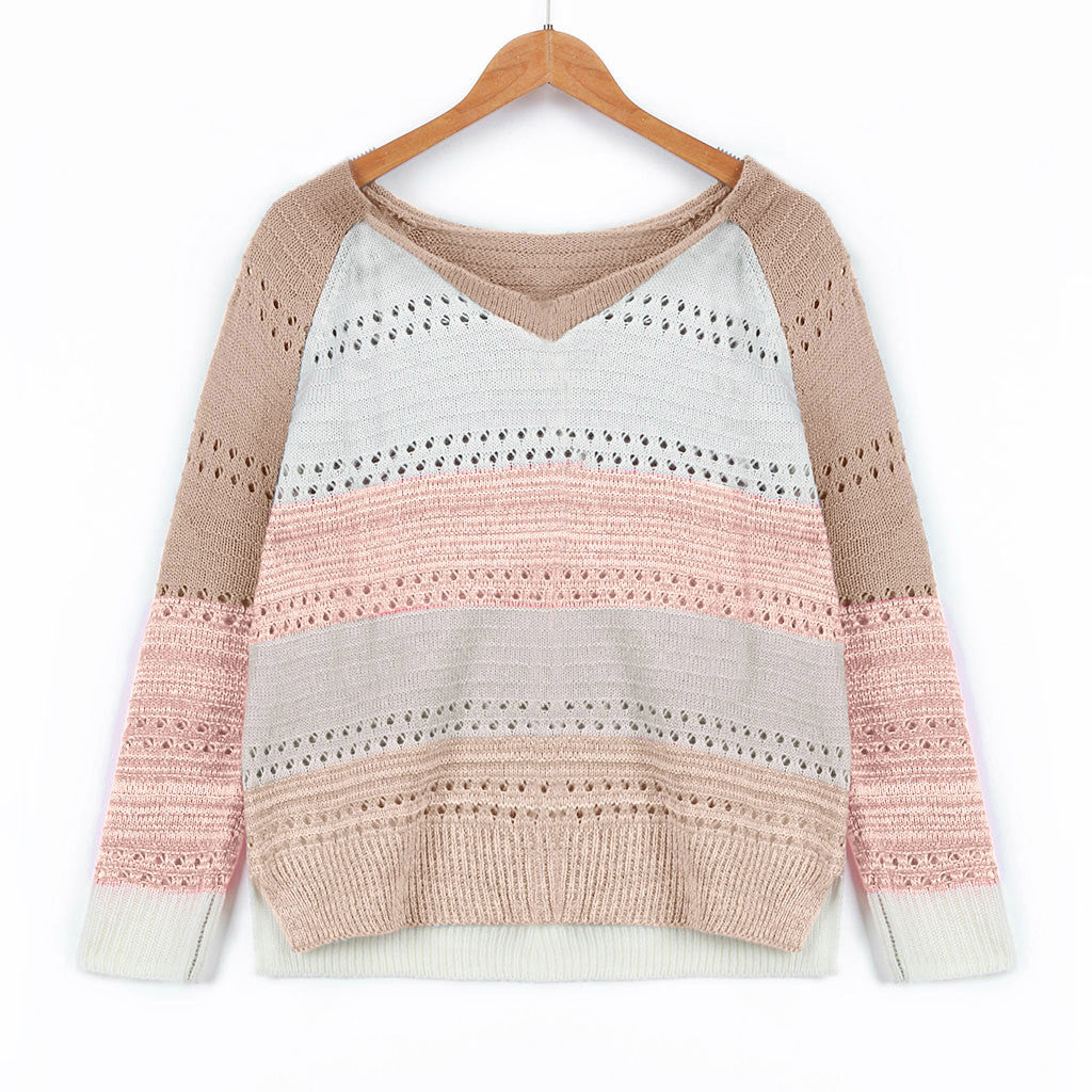 Damen Strickpullover mit V-Ausschnitt und zarten Lochmustern WW