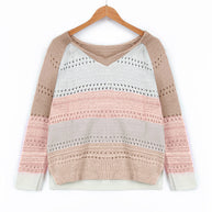 Damen Strickpullover mit V-Ausschnitt und zarten Lochmustern WW