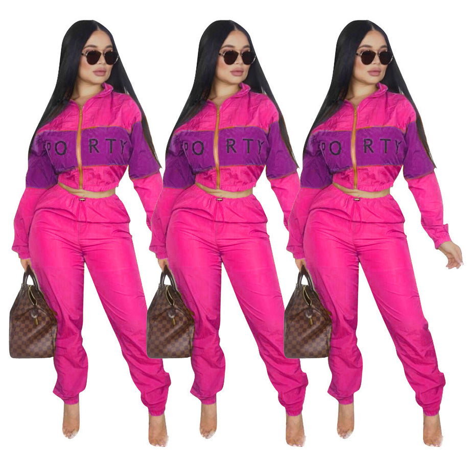 Damen sportliches Jogginganzug-Set mit Crop-Top und elastischem Bund WW