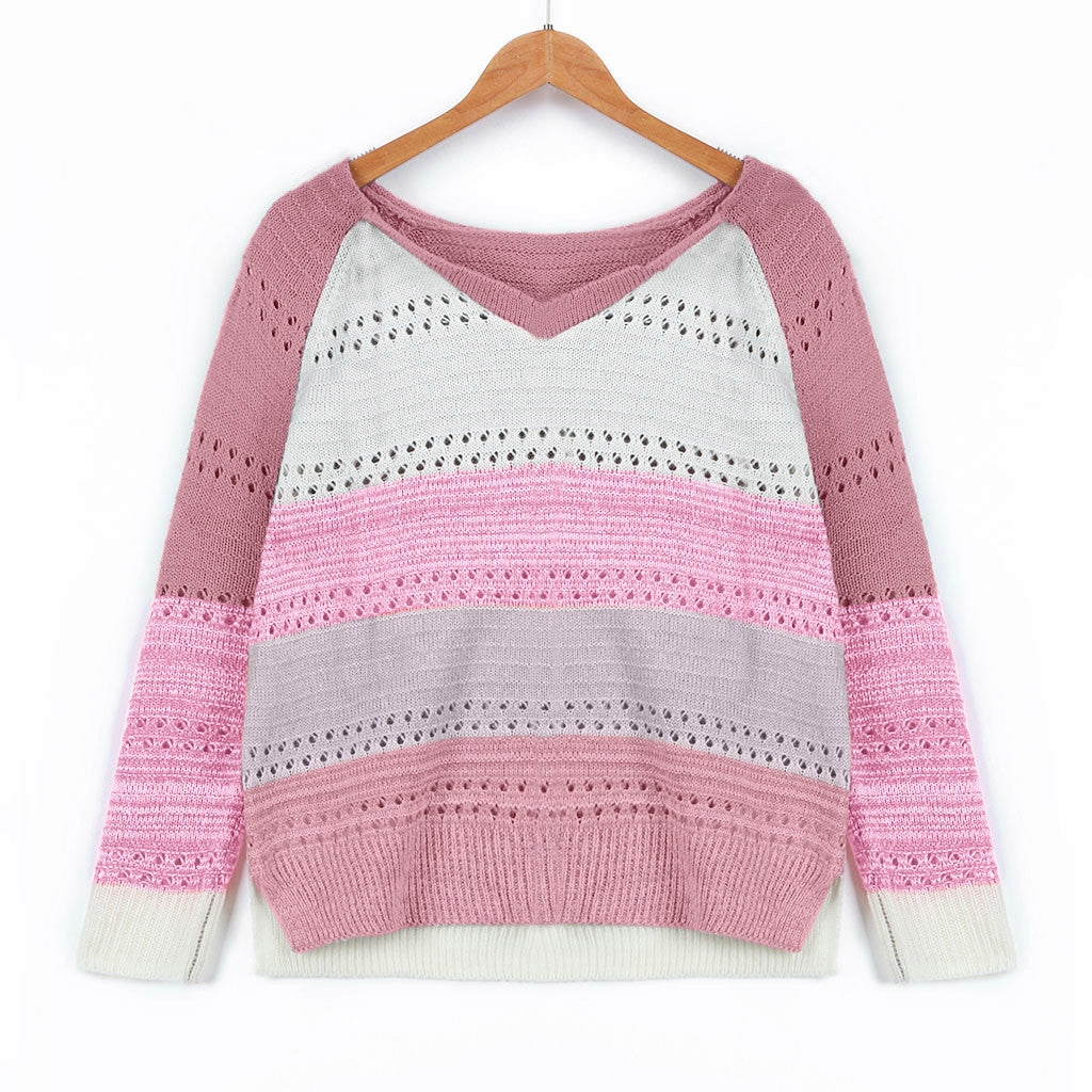 Damen Strickpullover mit V-Ausschnitt und zarten Lochmustern WW