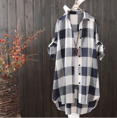 Damen lässige Karobluse im Oversized-Schnitt mit praktischen Taschen WW