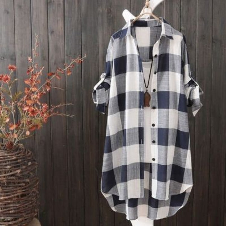 Damen lässige Karobluse im Oversized-Schnitt mit praktischen Taschen WW