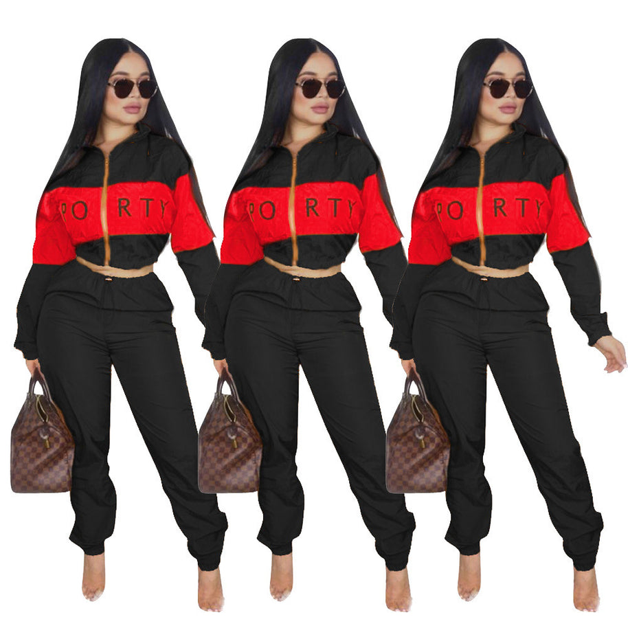 Damen sportliches Jogginganzug-Set mit Crop-Top und elastischem Bund WW