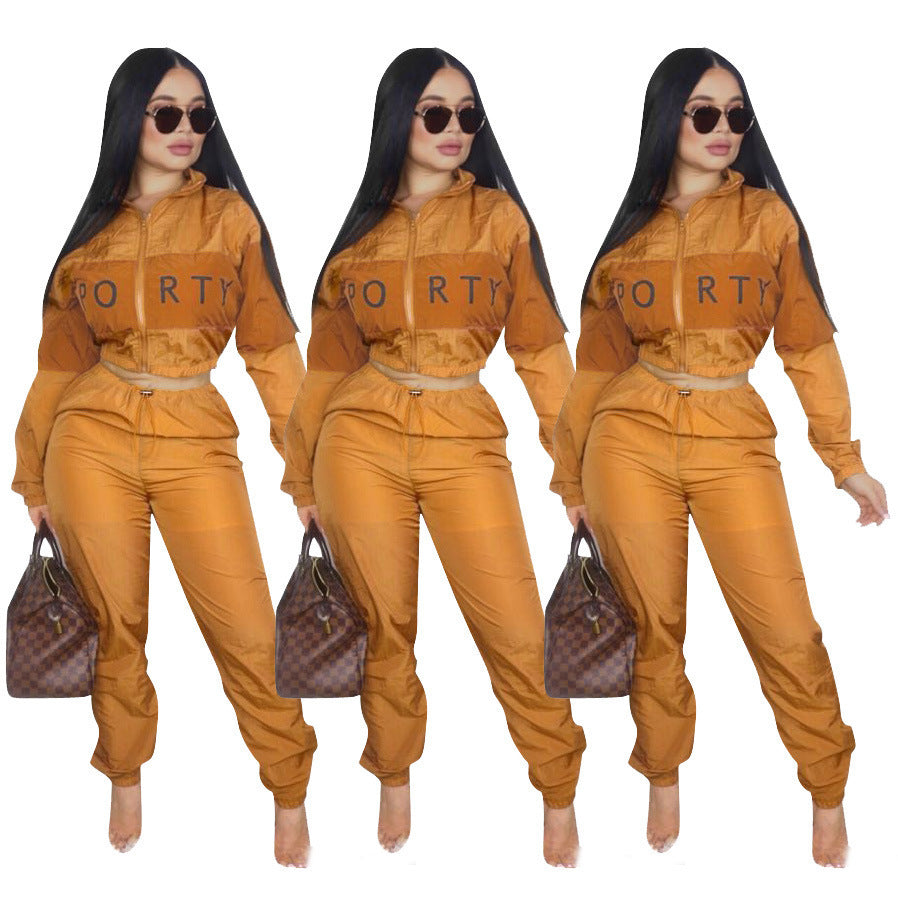 Damen sportliches Jogginganzug-Set mit Crop-Top und elastischem Bund WW