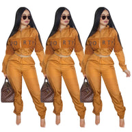 Damen sportliches Jogginganzug-Set mit Crop-Top und elastischem Bund WW