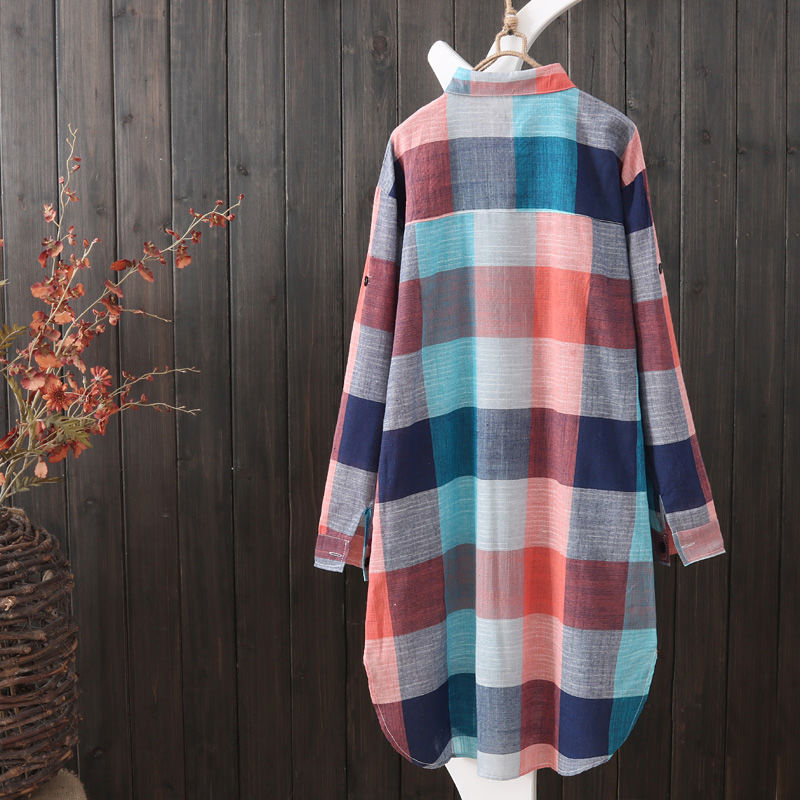 Damen lässige Karobluse im Oversized-Schnitt mit praktischen Taschen WW