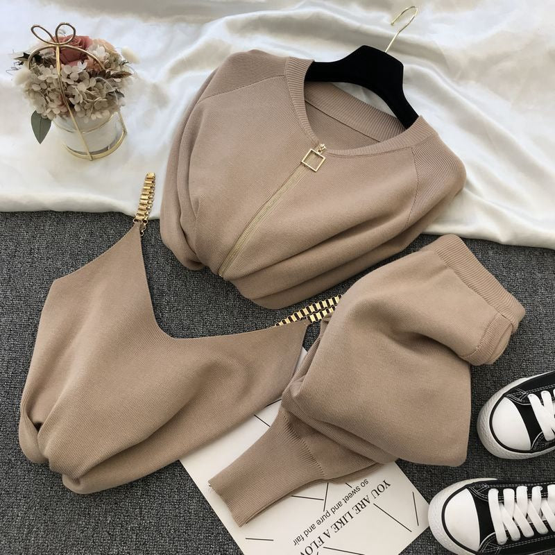 Damen Sportliches Loungewear-Set mit Reißverschluss und weitem Schnitt WW