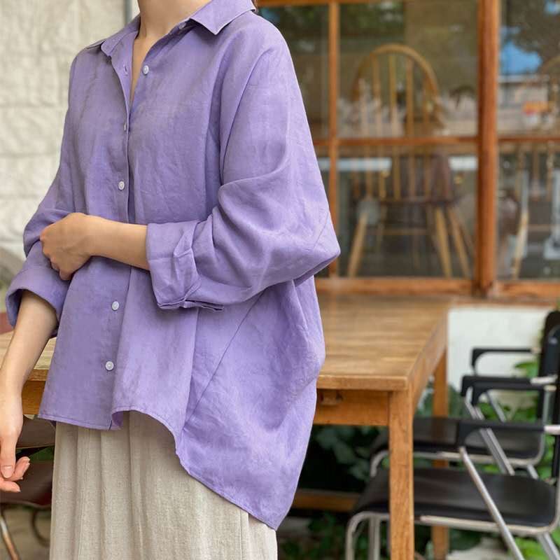 Damen lässige Leinenbluse mit oversized Schnitt W&W Mode