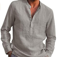 Herren Leinenhemd mit Knopfleiste und Stehkragen WW