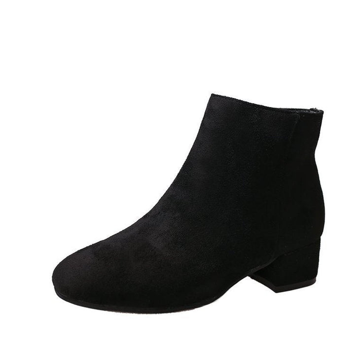 Damen Stiefeletten mit samtigem Obermaterial und komfortablem Blockabsatz W&W Mode