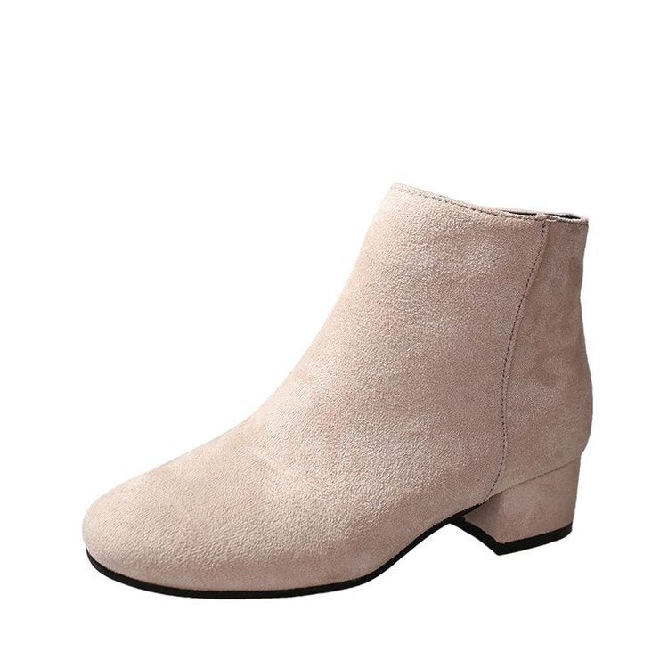 Damen Stiefeletten mit samtigem Obermaterial und komfortablem Blockabsatz W&W